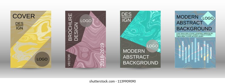 Marble texture covers set. Modern marble design with abstract lines. Creative fluid backgrounds from current forms to design a fashionable abstract cover, banner, poster, booklet. Vector illustration.