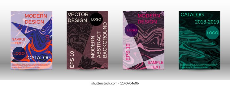 Marble texture covers set. Modern marble design with abstract lines. Creative fluid backgrounds from current forms to design a fashionable abstract cover, banner, poster, booklet. Vector illustration.