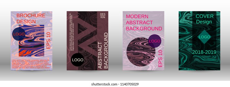 Marble texture covers set. Modern marble design with abstract lines. Creative fluid backgrounds from current forms to design a fashionable abstract cover, banner, poster, booklet. Vector illustration.