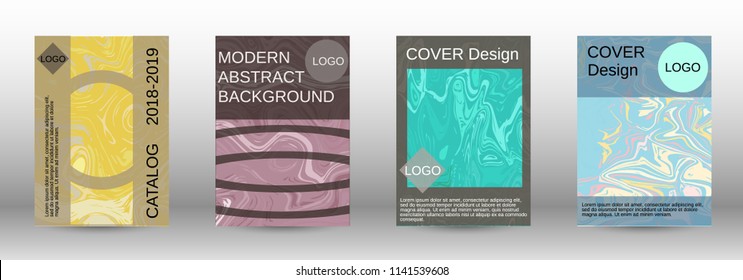 Marble texture covers set. Modern marble design with abstract lines. Creative fluid backgrounds from current forms to design a fashionable abstract cover, banner, poster, booklet. Vector illustration.
