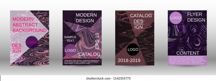 Marble texture covers set. Modern marble design with abstract lines. Creative fluid backgrounds from current forms to design a fashionable abstract cover, banner, poster, booklet. Vector illustration.