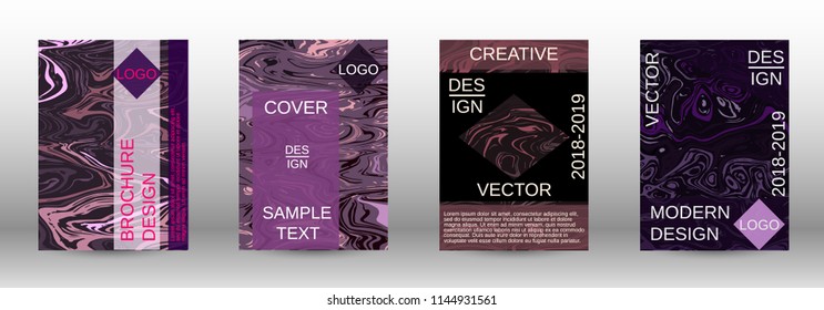 Marble texture covers set. Modern marble design with abstract lines. Creative fluid backgrounds from current forms to design a fashionable abstract cover, banner, poster, booklet. Vector illustration.