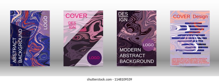 Marble texture covers set. Modern marble design with abstract lines. Creative fluid backgrounds from current forms to design a fashionable abstract cover, banner, poster, booklet. Vector illustration.