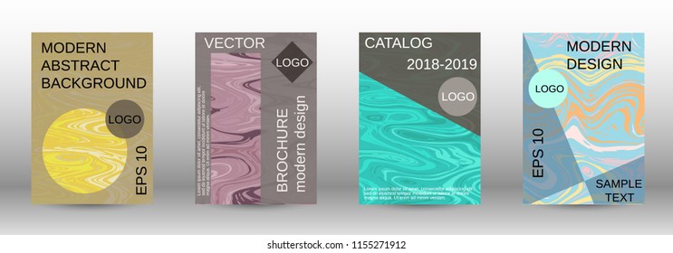 Marble texture covers set. Modern marble design with abstract lines. Creative fluid backgrounds from current forms to design a fashionable abstract cover, banner, poster, booklet. Vector illustration.