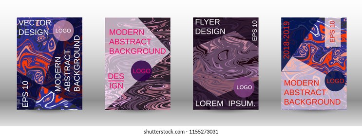 Marble texture covers set. Modern marble design with abstract lines. Creative fluid backgrounds from current forms to design a fashionable abstract cover, banner, poster, booklet. Vector illustration.