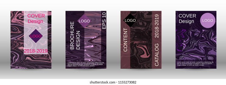 Marble texture covers set. Modern marble design with abstract lines. Creative fluid backgrounds from current forms to design a fashionable abstract cover, banner, poster, booklet. Vector illustration.