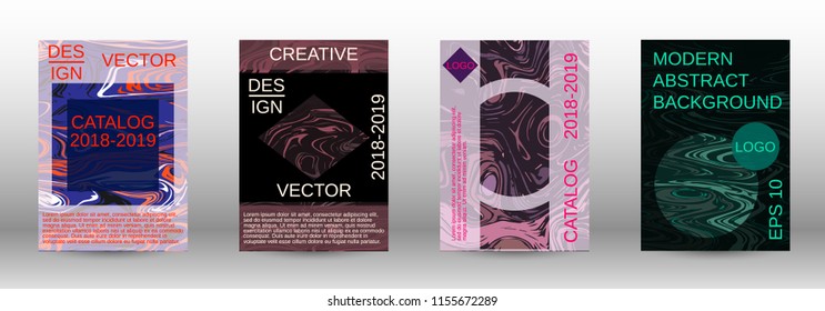 Marble texture covers set. Modern marble design with abstract lines. Creative fluid backgrounds from current forms to design a fashionable abstract cover, banner, poster, booklet. Vector illustration.