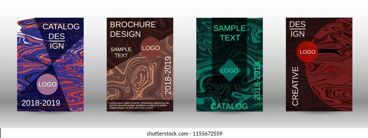 Marble texture covers set. Modern marble design with abstract lines. Creative fluid backgrounds from current forms to design a fashionable abstract cover, banner, poster, booklet. Vector illustration.