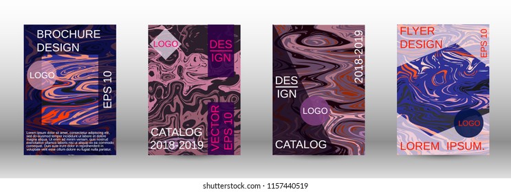 Marble texture covers set. Modern marble design with abstract lines. Creative fluid backgrounds from current forms to design a fashionable abstract cover, banner, poster, booklet. Vector illustration.