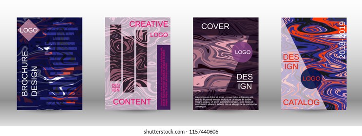 Marble texture covers set. Modern marble design with abstract lines. Creative fluid backgrounds from current forms to design a fashionable abstract cover, banner, poster, booklet. Vector illustration.
