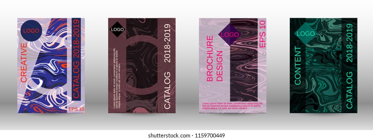 Marble texture covers set. Modern marble design with abstract lines. Creative fluid backgrounds from current forms to design a fashionable abstract cover, banner, poster, booklet. Vector illustration.