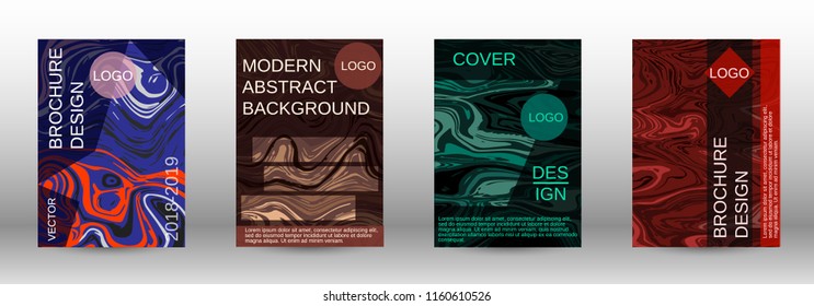 Marble texture covers set. Modern marble design with abstract lines. Creative fluid backgrounds from current forms to design a fashionable abstract cover, banner, poster, booklet. Vector illustration.