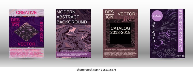 Marble texture covers set. Modern marble design with abstract lines. Creative fluid backgrounds from current forms to design a fashionable abstract cover, banner, poster, booklet. Vector illustration.