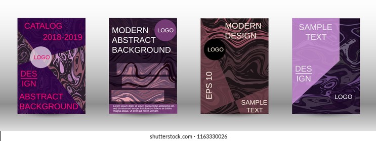 Marble texture covers set. Modern marble design with abstract lines. Creative fluid backgrounds from current forms to design a fashionable abstract cover, banner, poster, booklet. Vector illustration.