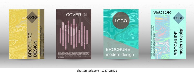 Marble texture covers set. Modern marble design with abstract lines. Creative fluid backgrounds from current forms to design a fashionable abstract cover, banner, poster, booklet. Vector illustration.