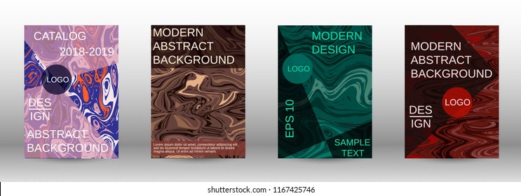 Marble texture covers set. Modern marble design with abstract lines. Creative fluid backgrounds from current forms to design a fashionable abstract cover, banner, poster, booklet. Vector illustration.