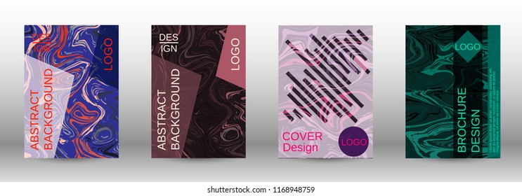 Marble texture covers set. Modern marble design with abstract lines. Creative fluid backgrounds from current forms to design a fashionable abstract cover, banner, poster, booklet. Vector illustration.