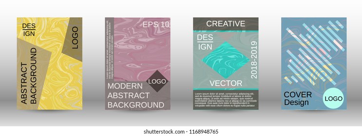 Marble texture covers set. Modern marble design with abstract lines. Creative fluid backgrounds from current forms to design a fashionable abstract cover, banner, poster, booklet. Vector illustration.