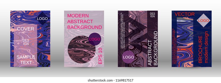 Marble texture covers set. Modern marble design with abstract lines. Creative fluid backgrounds from current forms to design a fashionable abstract cover, banner, poster, booklet. Vector illustration.