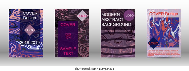 Marble texture covers set. Modern marble design with abstract lines. Creative fluid backgrounds from current forms to design a fashionable abstract cover, banner, poster, booklet. Vector illustration.