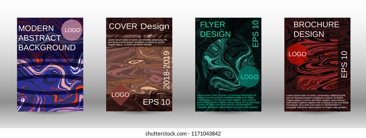 Marble texture covers set. Modern marble design with abstract lines. Creative fluid backgrounds from current forms to design a fashionable abstract cover, banner, poster, booklet. Vector illustration.