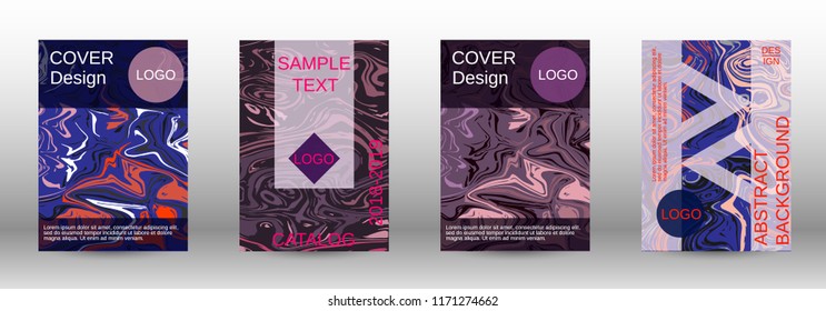 Marble texture covers set. Modern marble design with abstract lines. Creative fluid backgrounds from current forms to design a fashionable abstract cover, banner, poster, booklet. Vector illustration.