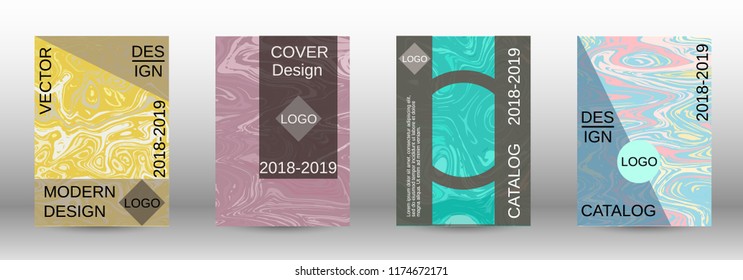 Marble texture covers set. Modern marble design with abstract lines. Creative fluid backgrounds from current forms to design a fashionable abstract cover, banner, poster, booklet. Vector illustration.
