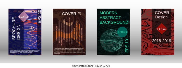 Marble texture covers set. Modern marble design with abstract lines. Creative fluid backgrounds from current forms to design a fashionable abstract cover, banner, poster, booklet. Vector illustration.