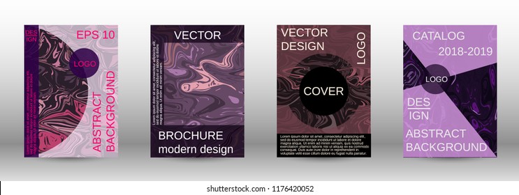 Marble texture covers set. Modern marble design with abstract lines. Creative fluid backgrounds from current forms to design a fashionable abstract cover, banner, poster, booklet. Vector illustration.