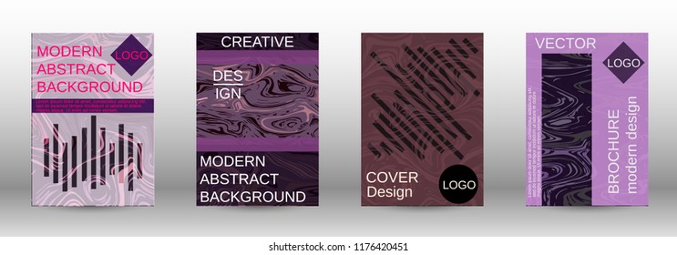 Marble texture covers set. Modern marble design with abstract lines. Creative fluid backgrounds from current forms to design a fashionable abstract cover, banner, poster, booklet. Vector illustration.