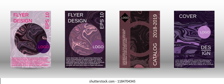 Marble texture covers set. Modern marble design with abstract lines. Creative fluid backgrounds from current forms to design a fashionable abstract cover, banner, poster, booklet. Vector illustration.