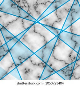 Marble texture design with blue geometric lines, vector illustration.