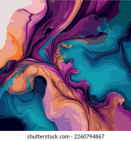 Marble texture design, colorful multicolored marble surface, curved lines, bright abstract design background - Vector illustration