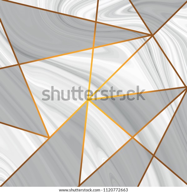 Marble texture design with golden metallic\
triangle line pattern. diamond shapes, golden glitter triangles,\
crystals. Vector\
illustration