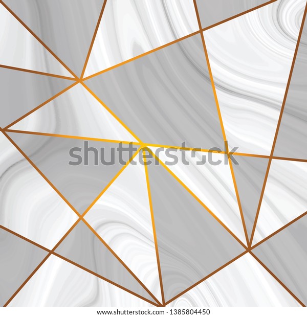 Marble texture design with golden metallic\
triangle line pattern. diamond shapes, golden glitter triangles,\
crystals. Vector\
illustration