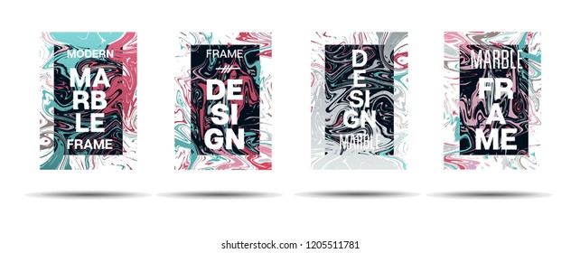 Marble Texture Dynamic Frame Vector Layout. Suminagashi Holographic Liquid Paint Ad Music Poster, Motivational Card, Cover Background. Gradient Overlay Border, Dreamy Vector Marble Texture Design