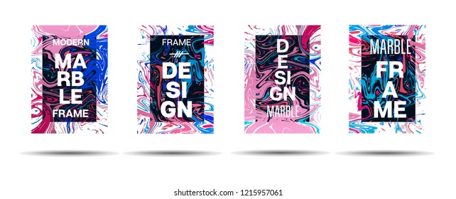 Marble Texture Dynamic Frame Vector Layout. Suminagashi Bright Liquid Paint Ad, Music Poster, Motivational Card, Cover Background. Gradient Overlay Border, Dreamy Vector Marble Texture Design