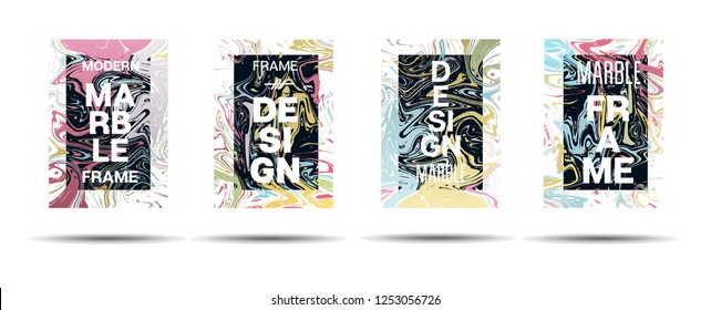 Marble Texture Dynamic Frame Vector Layout. Suminagashi Hologram Liquid Paint Ad, Music Poster, Motivational Card, Cover Background. Gradient Overlay Border, Fluid Liquid Shape Vector Marble Texture