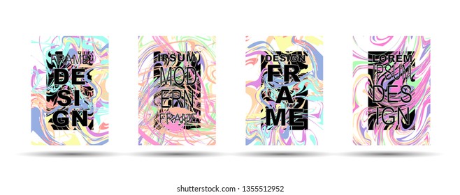 Marble Texture Dynamic Frame Vector Layout. Suminagashi Hologram Liquid Paint Ad, Music Poster, Motivational Card, Cover Background. Gradient Overlay Border, Fluid Liquid Shape Vector Marble Texture
