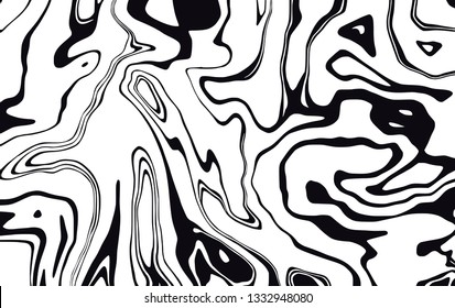 Marble texture. Dynamic liquid pattern in black and white. Wavy lines. Vector marble background for your design project
