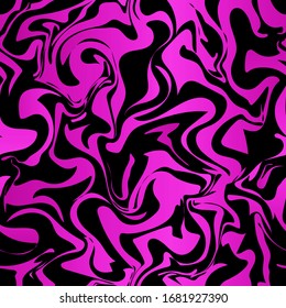 Marble texture with effect neon liquid flow. Seamless pattern. Suminagashi background. Surface with fluid stains. Flowing marble backdrop. Marbling splash. Design for fashion prints. Stone paint