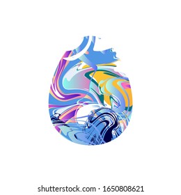 Marble texture egg. Liquid texture happy easter symbol. Painted pink, lilac, blue gradient egg isolated on white background. Vector stock illustration, water surface, sparkles, waves, spots, stains