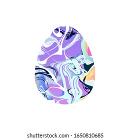 Marble texture egg. Liquid texture happy easter symbol. Painted yellow, lilac, blue gradient egg isolated on white background. Vector stock illustration, water surface, sparkles, waves, spots, stains