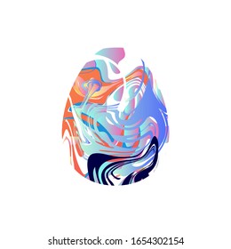 Marble texture egg. Liquid texture happy easter symbol. Painted pink, orange, blue gradient egg isolated on white background. Vector stock illustration, clouds, sky, sparkles, waves, spots, stains