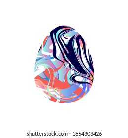 Marble texture egg. Liquid texture happy easter symbol. Painted pink, lilac, blue gradient egg isolated on white background. Vector stock illustration, water surface, sparkles, waves, spots, stains