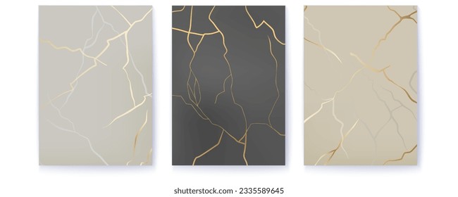 Marble texture with golden cracks. Kintsugi style.