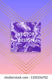 Marble texture with golden geometric lines on the colorful gradient background. Trendy design for flyer, invitation, card, banner, wedding, placard, poster, layout, brochure, party, birthday
