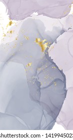 Marble texture. Grey Violet gold foil background. Abstract social media shape with acrylic alcohol ink and golden glitter luxury design