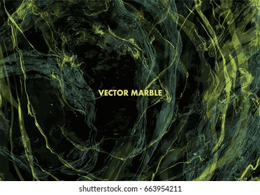 Marble texture. Handpainted waves. Vector abstract background in black, yellow and green color. Pattern can used for wallpaper or skin wall tile.