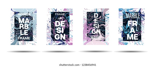 Marble Texture Motion Border Vector Layout. Suminagashi Liquid Paint Technical Ad, Music Poster, Motivational Card, Cover Background. Gradient Overlay Border, Corporate Identity Vector Marble Texture